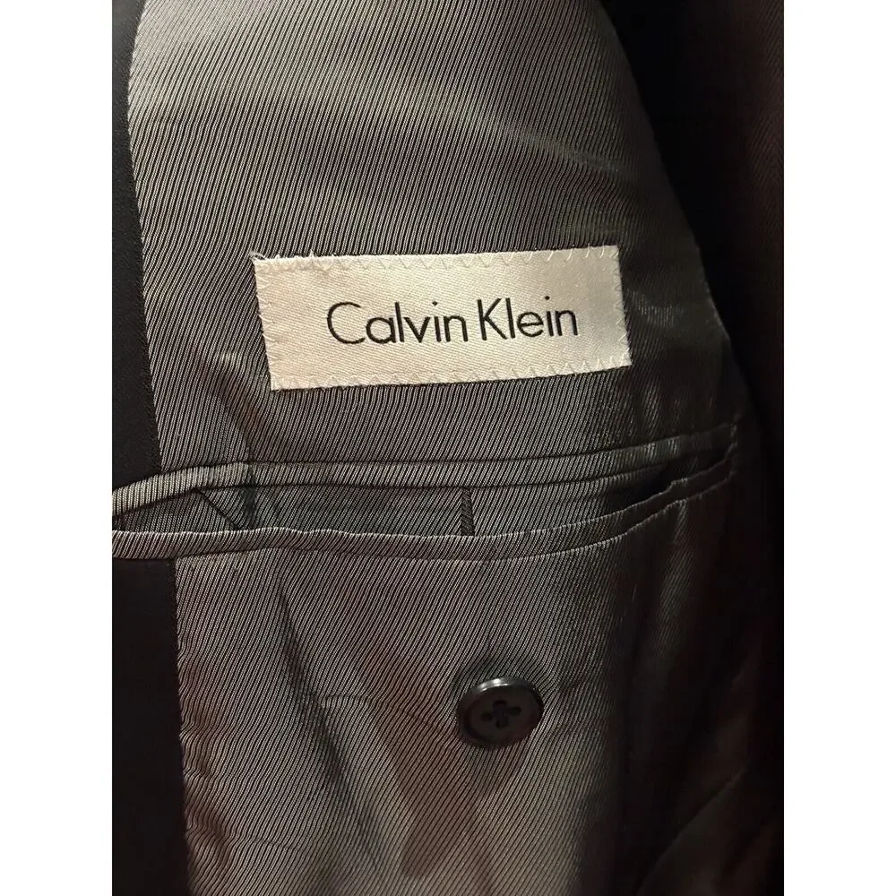 Calvin‎ Klein 43L Black Wool Sport Coat Suit Blazer Jacket 3 Buttons